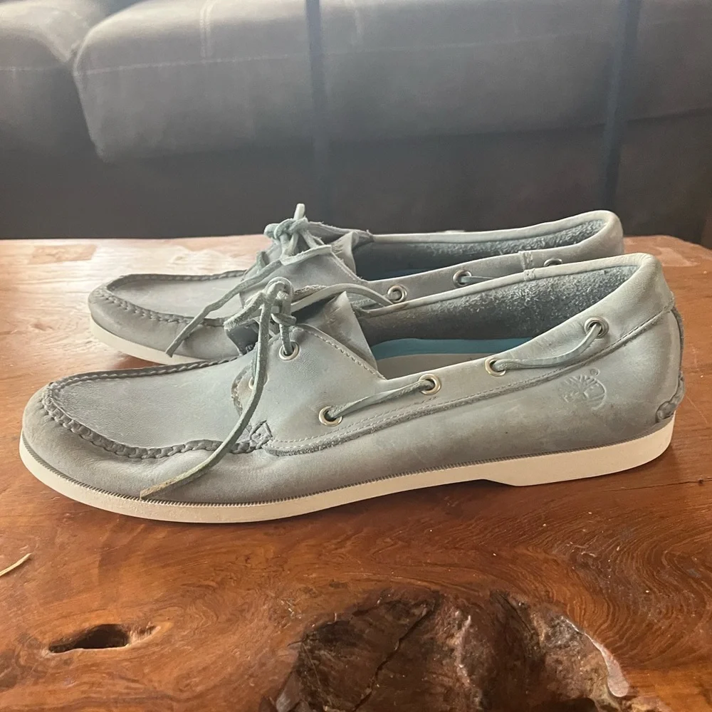 Timberland Boat Shoes Mens Size 11 Blue Nubuck Leather Eyelet Casual Deck Shoes